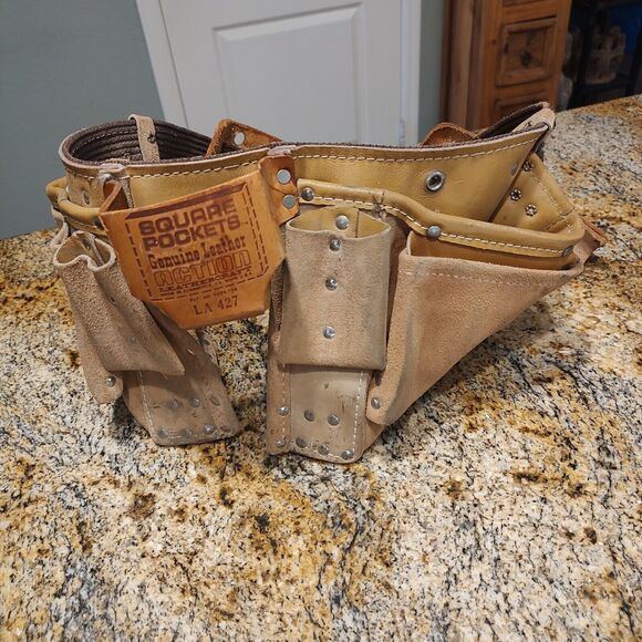 Square Pocket Genuine Suede Leather Action Tool Belts Brown Leathercraft LA 427 - Picture 1 of 10
